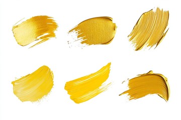 Poster - Six golden paint strokes on a white background creating an abstract and artistic composition style 100