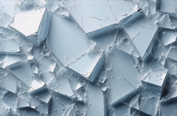Poster - Shattered clear material pieces, possibly glass or ice, form abstract texture. Light reflects off sharp edges.