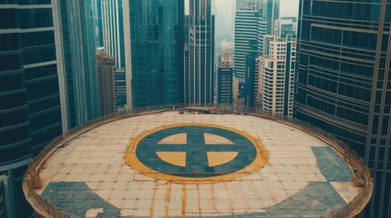 Poster - Empty helipad on top of a skyscraper, ready for emergency or executive helicopter landing