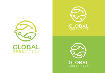 globe design template with eco-friendly green technology, earth greening logo design with modern tec