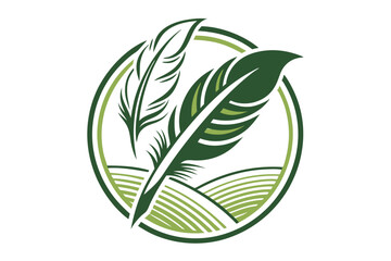 Poster - Two Feathers And Fields Within A Circle Minimalistic Green And White Design
