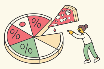 Poster - Woman Picks Percentage Slice From Business Pie Chart Representing Growth