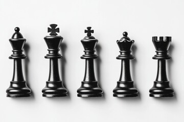 Aufkleber - Top-down view of black and white chess pieces on a clean white board showcasing an organized layout for game analysis