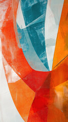 Poster - A painting with a lot of orange and blue colors. The painting is abstract and has a lot of texture