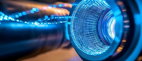 Poster - Close-up of a futuristic, illuminated tunnel with blue lights and circular patterns