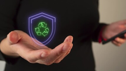 Poster - Hand of a businesswoman holding a Neon animation of a clipboard icon with round arrows