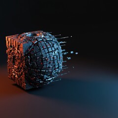 Poster - Abstract 3D Render of a Transforming Cube into Sphere Futuristic Technology Digital Art