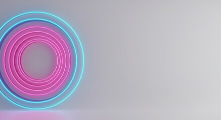 Poster - Abstract Neon Circles Background Light Pink and Blue Glowing Rings Minimalist Design Modern Art Contemporary Wallpaper