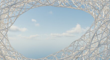Poster - Abstract Sky Framed by Intricate Silver Web: A Digital 3D Render of a Mesmerizing Structure