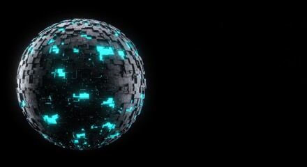 Poster - Futuristic 3D Render of a Glowing Cybernetic Sphere Against a Dark Background