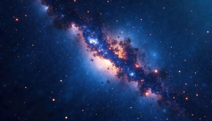 vast milky way galaxy with twinkling stars and swirling space dust in a dark blue background, galaxy