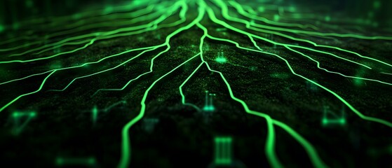Poster - Neon Green Circuitry on Dark Background
