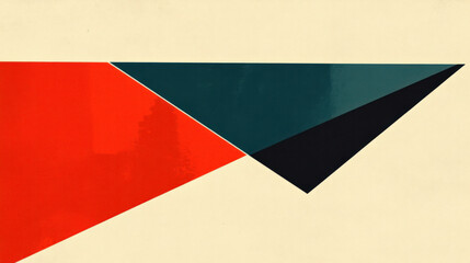 Poster - A painting of two triangles, one red and one blue, is displayed. The red triangle is positioned on the left side of the image, while the blue triangle is on the right side. The painting has a bold