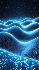 Poster - The image is a computer-generated rendering of a mountain range with a starry sky in the background. The blue and white colors give the image a serene and peaceful atmosphere