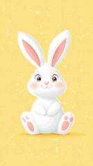 Poster - A cartoon rabbit is sitting on a yellow background. The rabbit is smiling and looking at the camera