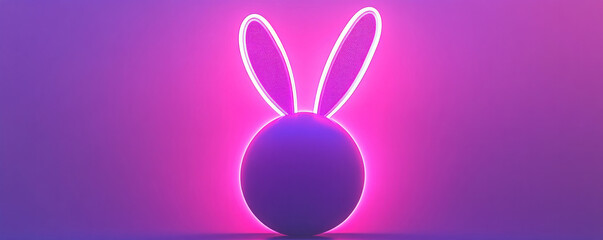 Poster - A neon pink bunny with pink ears and a pink nose. The bunny is sitting on a purple background