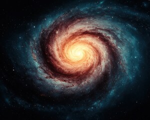 Wall Mural - A vibrant galaxy swirl with a bright center, showcasing deep blues, fiery oranges, and swirling patterns against a star-filled background.