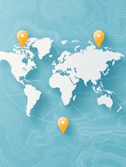 Aufkleber - Stylized world map featuring location pins connected with abstract lines for visual representation of global connections