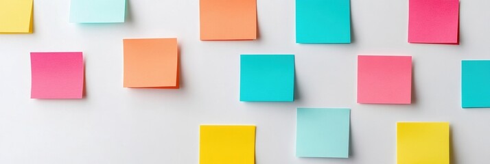 Poster - Sticky notes and paper tabs arranged in an organized manner on a clean white desk for effective planning and organization tasks in an office setting