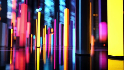 Poster - Colorful illuminated poles reflecting on a glossy surface