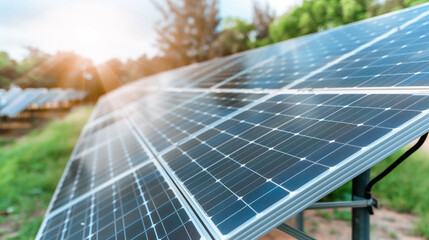 Poster - Solar Panel Array: Witness the power of the sun as sunlight illuminates a vast solar panel array, a beacon of sustainable energy and eco-conscious innovation.