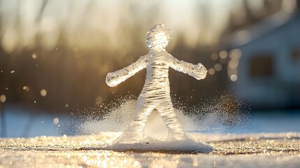 Fototapete - A delicate translucent figure sculpted from ice with light softly shimmering through its crystalline form creating a serene and ethereal atmosphere