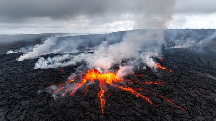 Aufkleber - A dramatic thermal drone image showcasing the intense heat and molten lava flows during a powerful volcanic eruption