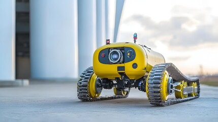 Poster - a highly detailed image of a specialized robotic crawler equipped with and sensors inspecting the in