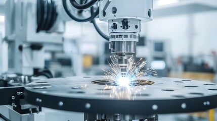 Aufkleber - Close up view of a high precision automated welding system fabricating advanced engineering components in a modern industrial facility