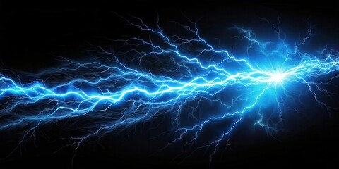 Wall Mural - abstract depiction of vibrant blue electrical energy, strikingly displayed against a dark backdrop, 