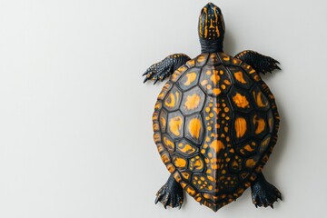 Poster - Top-down view of a turtle with a patterned shell on a minimalist background capturing natural beauty