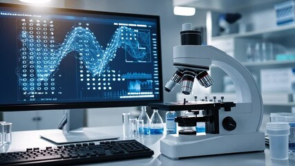 Poster - Laboratory Microscope Analyzing Data with Digital Screen
