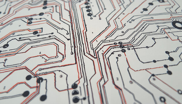 Circuit Board Close-Up Showing Electrical Connections and Layout  
