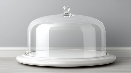 Poster - Elegant glass cloche displaying a bright contract page on a wooden table underneath a dome of protection