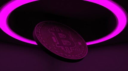 Poster - Lit coin hovering inside a neon dome creating an eye-catching visual representation of cryptocurrency symbolism