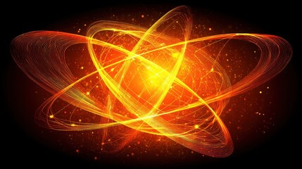Poster - Glowing orange and yellow star with a currency orbiting it to illustrate the connection between finance and energy