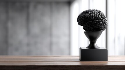 Poster - A detailed brain model on a table representing intelligence and success in scientific and educational contexts