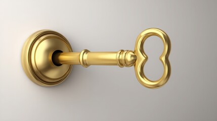 Poster - Key positioned to unlock a door suggesting access to new opportunities and possibilities in a futuristic setting