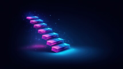 Poster - Glowing staircase made of floating blocks leading to a data bridge created from pages in an imaginative setting