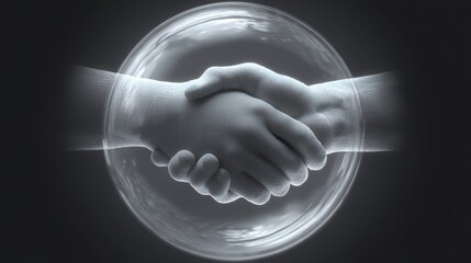 Poster - Professional business people engaging in a firm handshake inside a coin bubble representing financial partnerships