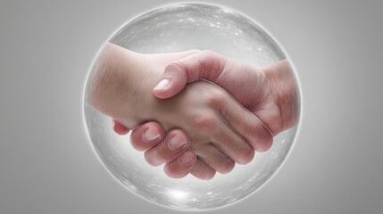 Poster - Close-up of two hands firmly shaking each other in a coin bubble representing prosperity and mutual trust in business