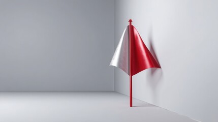 Poster - Bold red flag positioned in a minimalist white room symbolizing achievement and aspiration with a clean background