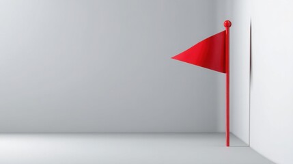 Poster - Bold red flag positioned in a minimalist white room symbolizing achievement and aspiration with a clean background