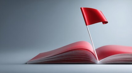 Poster - Eye-catching book with a bright red flag extending from its pages signifying goals, aspirations, and knowledge
