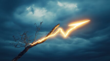 Poster - Branch shaped like a lightning bolt amidst dark storm clouds symbolizes natural power and energy in a dramatic landscape