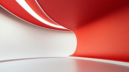 Poster - Futuristic blank room with white curved wall and vivid red ceiling, ideal for design presentations or branding mockups