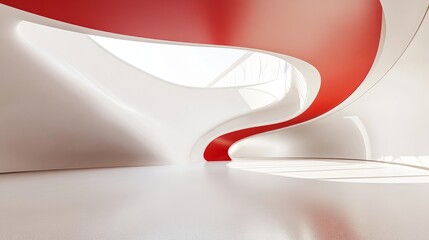 Poster - Spacious interior with smooth white curved surfaces and a dramatic red ceiling for product placement mockups