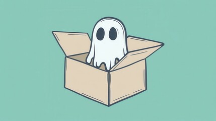 Poster - Cartoon ghost inside an open cardboard box.