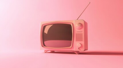Poster - Retro television set, presented on a soft pink backdrop.