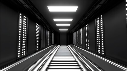 Poster - Futuristic corridor showcase virtual space 3d rendering abstract environment low angle view surreal concept